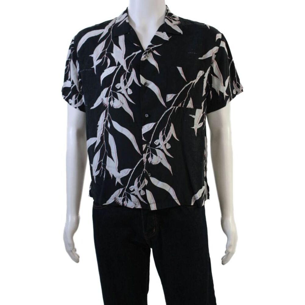 Double Rainbouu Mens Abstract Short Sleeve Button Up Shirt Black Size XS